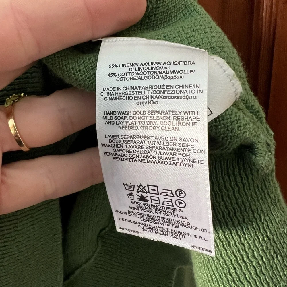 Brooks Brothers 346 Green Quarter Zip Sweater Linen Cotton Pullover Size L